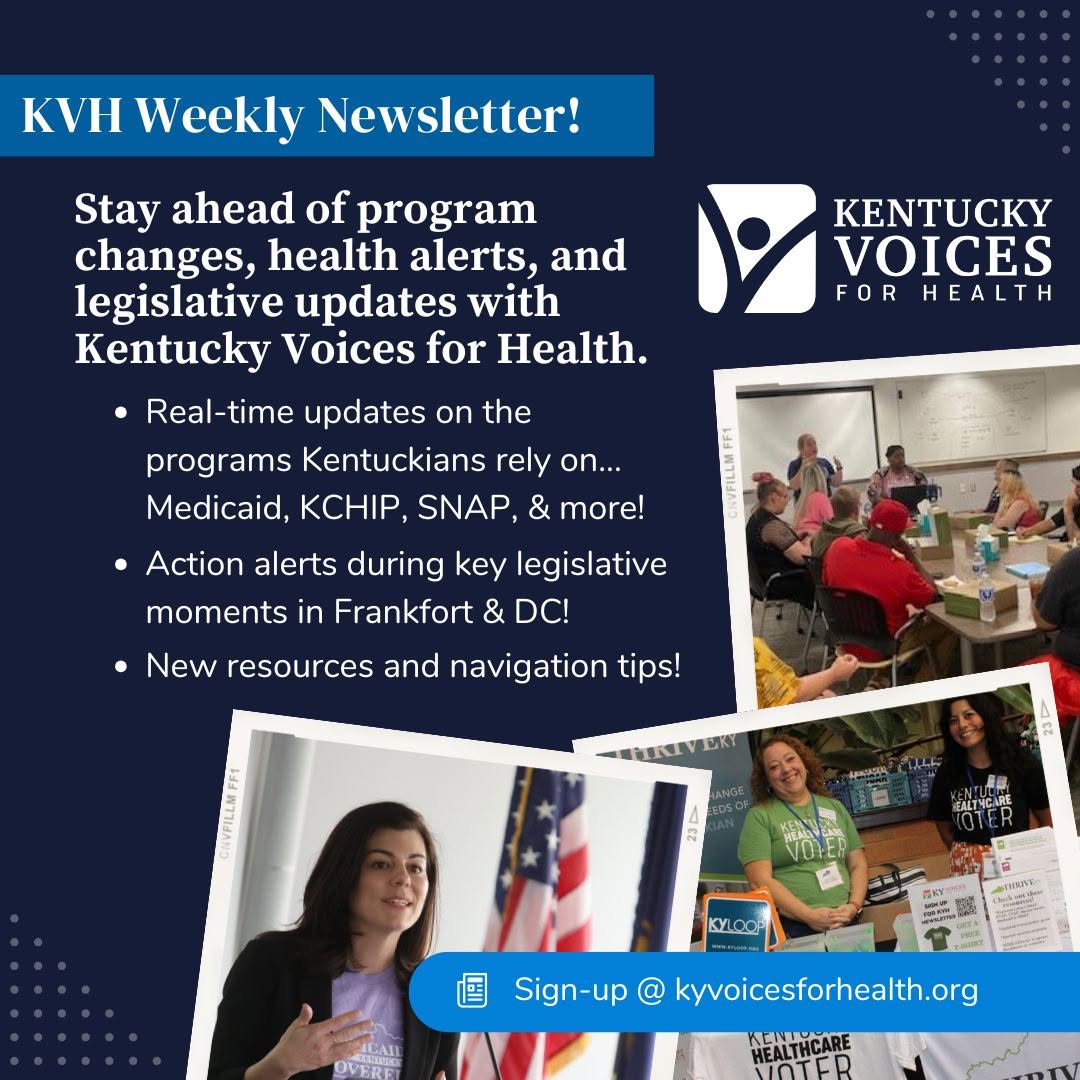 kyvoices4health's tweet photo. Stay connected with Kentucky Voices for Health, your source for updates on Medicaid, SNAP, ACA, and #KYHealth wins across the Commonwealth. Subscribe to our newsletter for urgent calls to action, policy insights, and the latest community happenings: https://t.co/wKC0gmzmDa https://t.co/1b4OvD2Qgc