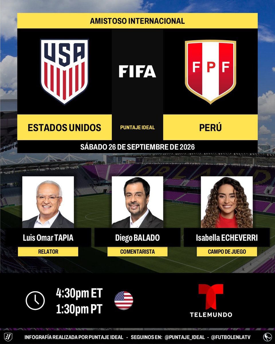 Puntaje_Ideal's tweet photo. ⚽ #Amistoso | 🇺🇸 #EstadosUnidos vs. #Perú 🇵🇪
🎙️ Relator: @LuisOmarTapia
🎙️ Comentarista: @DiegoBalado
🎙️ Campo de juego: @Isaeche11 
📺 @Telemundo 🇺🇸
💻📱 @peacock - @Telemundo App 🇺🇸
🤳 #USMNT - #USMNTTelemundo - #USAvsPerú
Dale RT 🔃 https://t.co/wGh0wYGupl