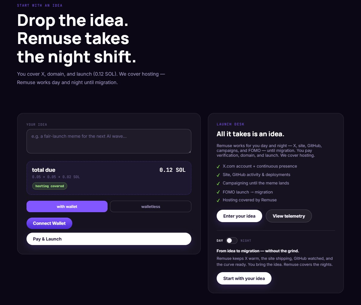 useRemuse's tweet photo. Launch with Remuse, an AI Agent powered by @Muse  

All through FOMO.

Pushing insane updates &amp; creatives as we speak..

Drop any feedback down below 👇️ https://t.co/Ez6m5Zr4Ci