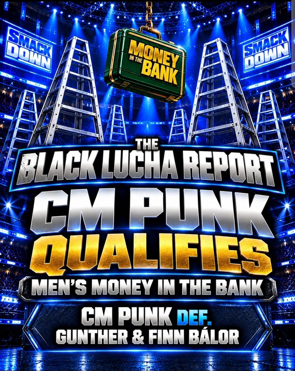 Sdhausen's tweet photo. CM PUNK defeats Gunther &amp; Finn Bálor → QUALIFIES for the Men’s Money in the Bank Ladder Match. 🔥💰 #smackdown https://t.co/SJM4qMIw8w