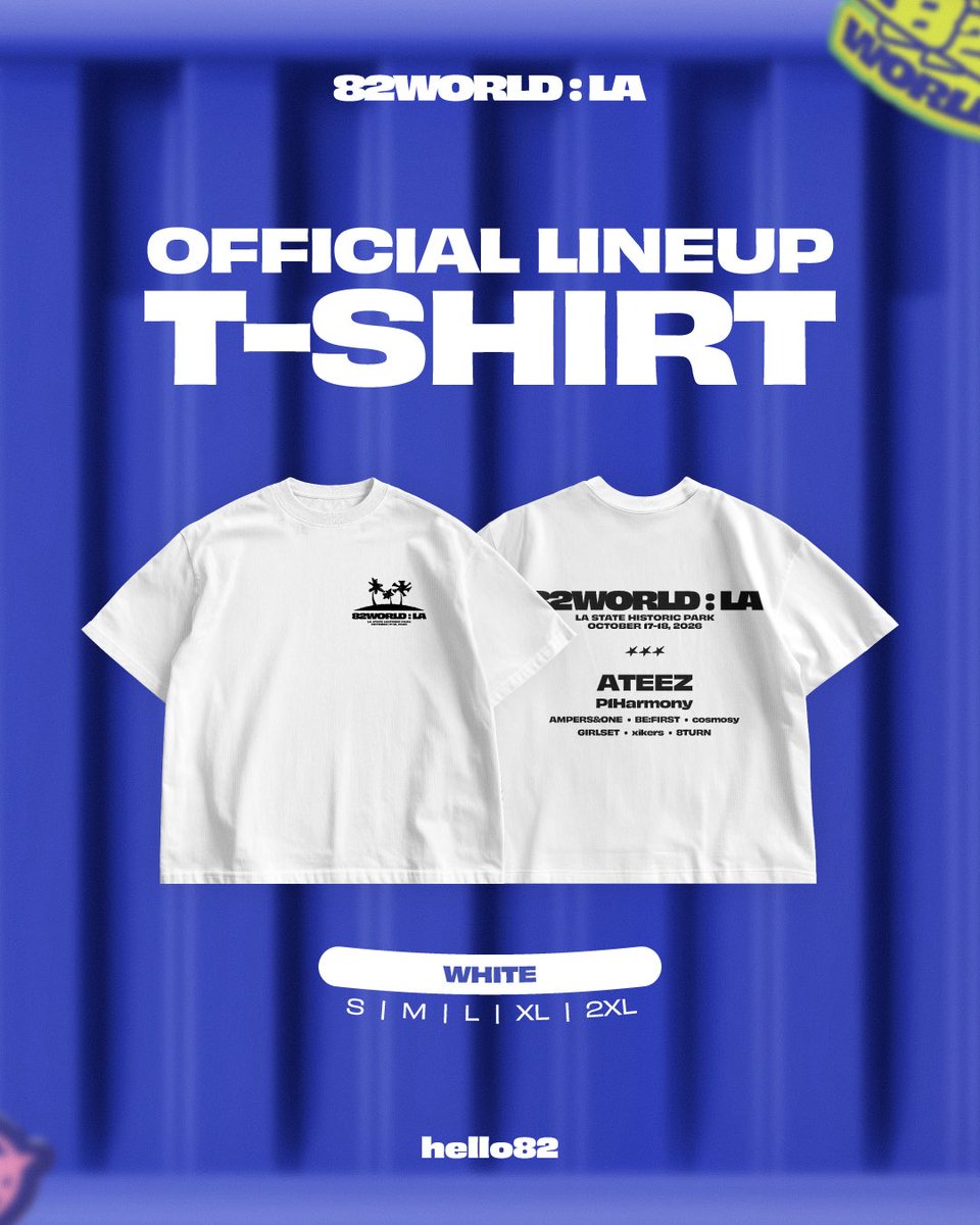 hello82PRESENTS's tweet photo. 82WORLD : LA OFFICIAL MERCH DROP

PRE-ORDER AVAILABLE ONLINE ⬇️
🔗 https://t.co/vpSH6dpnlK — Starting 09.28 7PM PT

AVAILABLE ON-SITE ⬇️
📍 @hello82LA — Starting 10.14

🗓️ October 17-18, 2026
📍 LA State Historic Park

*Online Pre-orders will ship after 82WORLD : LA.
*Select products available at hello82 LA Fan Space.

#82WORLD #82WORLDLA #hello82PRESENTS #hello82