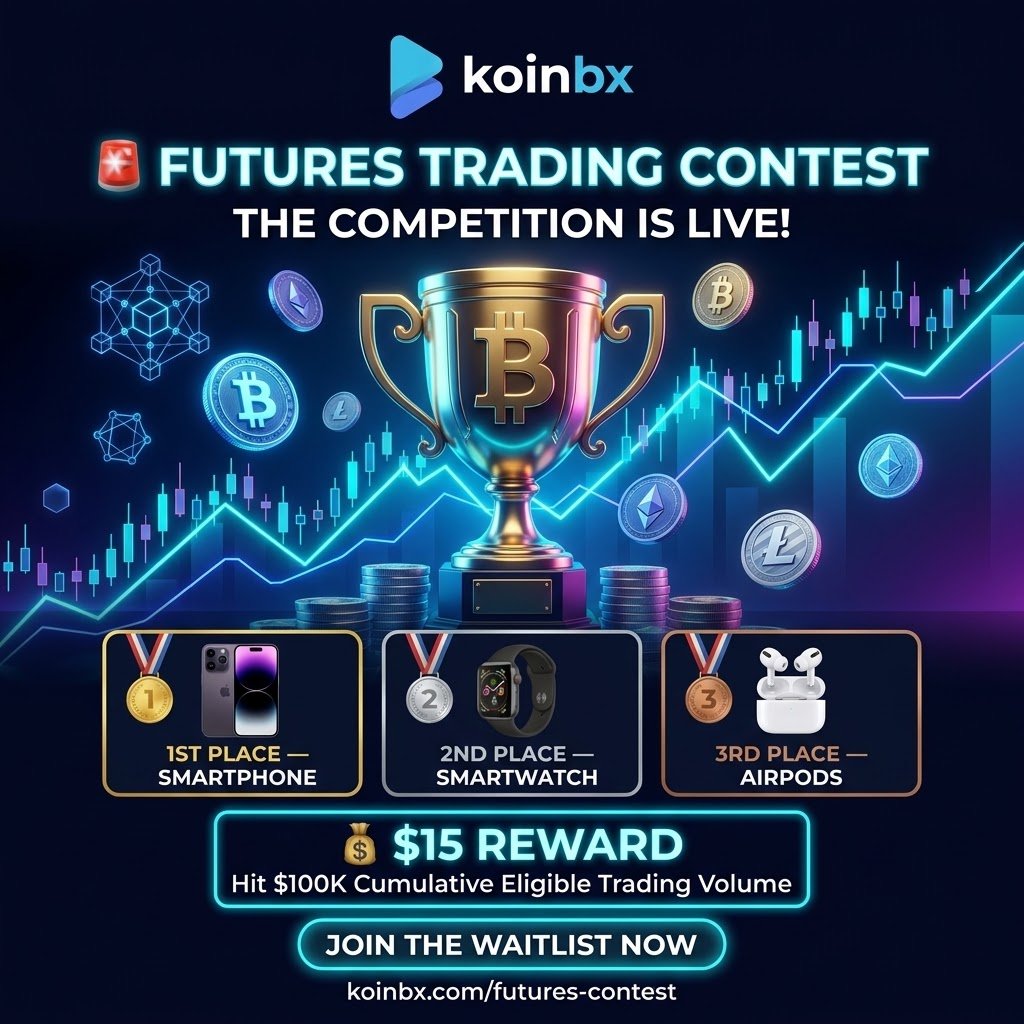 Naruto_Oxe911's tweet photo. YOUR NEXT TRADING CHALLENGE STARTS WITH @KoinBXGlobal !

The KoinBX Futures Trading Contest is LIVE, bringing traders together for a shot at exciting tech rewards! 🏆

📱 1st Prize: Smartphone 
⌚ 2nd Prize: Smartwatch 
🎧 3rd Prize: AirPods

And there's a reward for eligible traders, too! 👇

💸 Reach $100K in cumulative eligible trading volume and unlock a $15 reward.

📈 Your roadmap to the contest:

🎯 Join the waitlist 🎫 Get your Futures Pass 🔥 Trade and accumulate eligible volume 🏆 Track your leaderboard position 💰 Reach $100K volume to unlock the $15 reward

Ready to take on the challenge?

👉 Join now: https://t.co/heKvduLYYv

Follow @KoinBXGlobal 

Register: https://t.co/BQJhHgWTbK

Trade. Compete. Climb. WIN. 🚀

#KoinBX #Crypto #FuturesTrading #TradingContest #Bitcoin #Altcoins