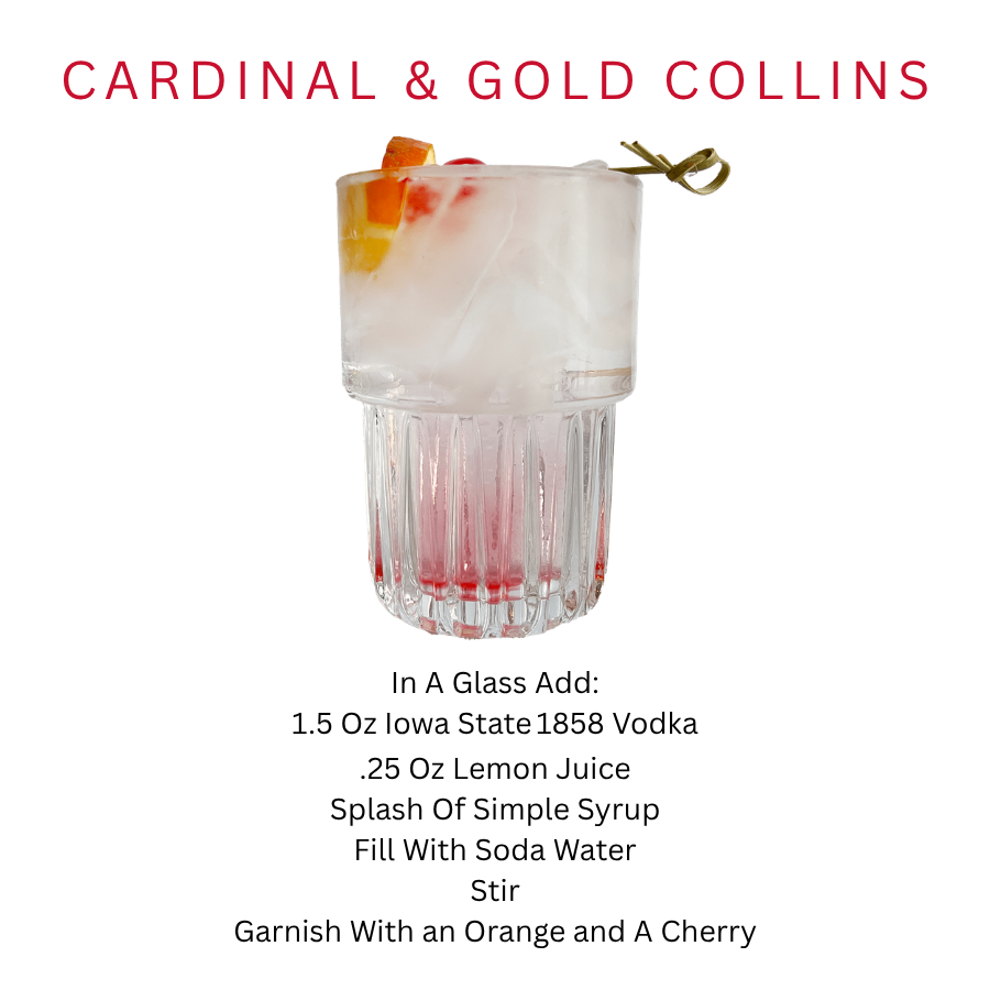 1858FanClub's tweet photo. Start your tailgate off right for this week’s #WhiteOut game with the @1858FanClub drink of the week – the Cardinal & Gold Collins, made with @IowaDistilling 1858 Vodka. Proceeds from the sale of every bottle supports @CycloneATH. #1858Drinks1858 https://t.co/xb3bso5m1P