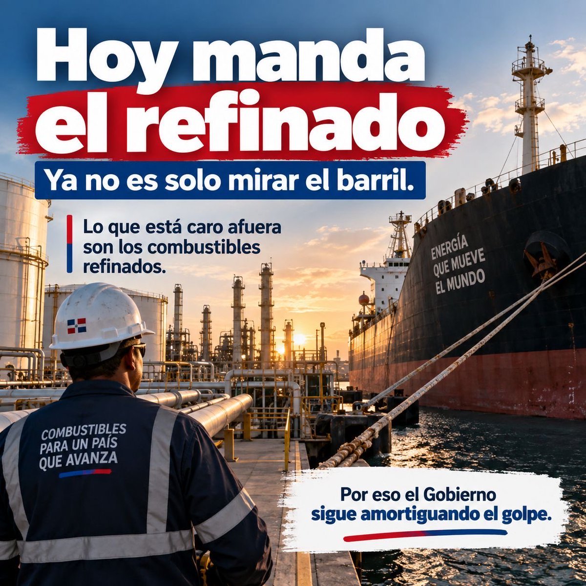 ktaverasd's tweet photo. Los combustibles que importamos son refinados; por eso, el precio del barril de petróleo no refleja por sí solo el costo que enfrenta el país. Esta semana, el Gobierno destina RD$1,770.65 millones a contener las alzas y mantiene congelados los precios del GLP y el gas natural. Aun así, el aumento internacional obliga a realizar ajustes moderados, mientras el Estado sigue subsidiando cada galón.

Con responsabilidad y transparencia, protegemos la economía de los hogares y del país. #PlanAnticrisis #RepúblicaDominicana