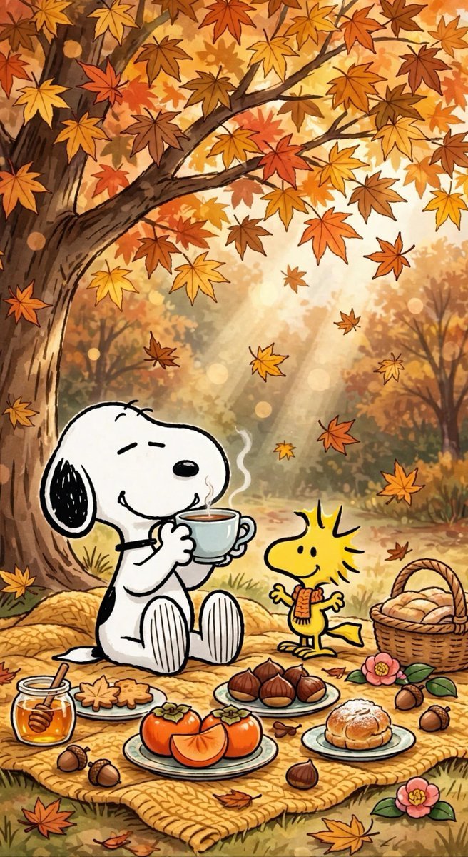SnoopyWallpaper's tweet photo. Autumn Tea Picnic with Snoopy https://t.co/iNZh9Faxbg