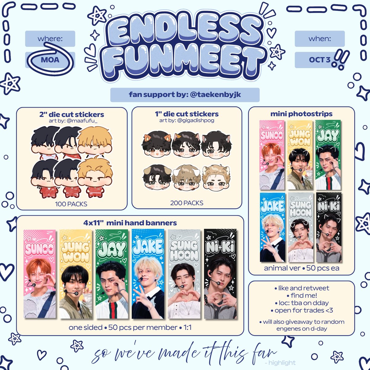taekenbyjk's tweet photo. 𝗲𝗻𝗵𝘆𝗽𝗲𝗻 𝗱𝘂𝗻𝗸𝗶𝗻' 𝗲𝗻𝗱𝗹𝗲𝘀𝘀 𝗳𝘂𝗻𝗺𝗲𝗲𝘁
✦ fan support by: @taekenbyjk

⚝ for team labas and team con engenes ⚝

𖹭 like &amp; rt
𖹭 follows are appreciated
𖹭 open for trades! (can also ship)

see you on dday!

#ENHYPEN #DunkinPH_ENDLESS #ENDLESSFunmeet freebies https://t.co/uDzewDT2cw