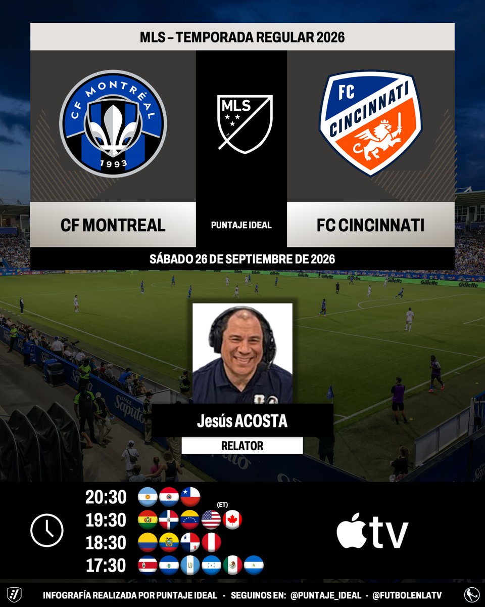 PuntajeIdealEC's tweet photo. ⚽ #MLS | 🇨🇦 #CFMontreal vs. #FCCincinnati
🎙 Relator: @jesuseacosta
💻📱@AppleTV
🤳 #MTLvCIN
Dale RT 🔃 https://t.co/uX2F8LVKxO