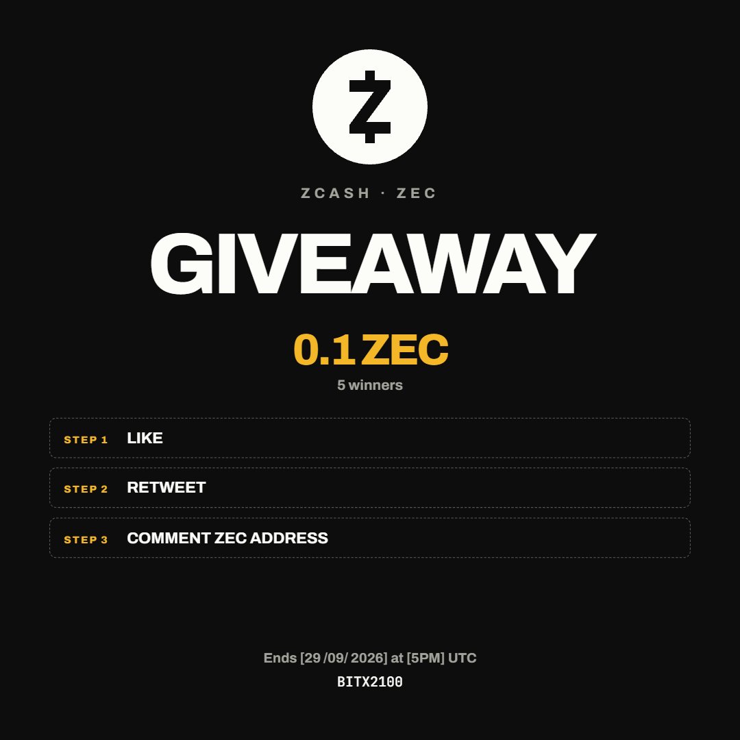 bitx2100's tweet photo. Giving away 0.1 $ZEC to 5 lucky winners

Follow us / Like / RT / Drop ZEC address

Will select 5 winners randomly in 3 days