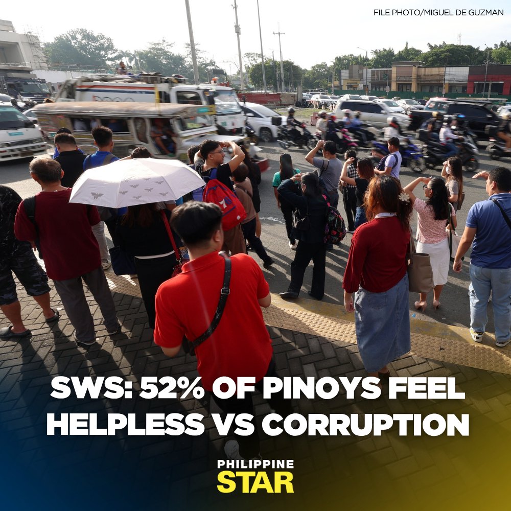PhilippineStar's tweet photo. A majority of Filipinos feel helpless about corruption in the government, a recent survey by the Social Weather Stations (SWS) showed. https://t.co/Mw0JgH3ddy https://t.co/T2WsyvmUPX