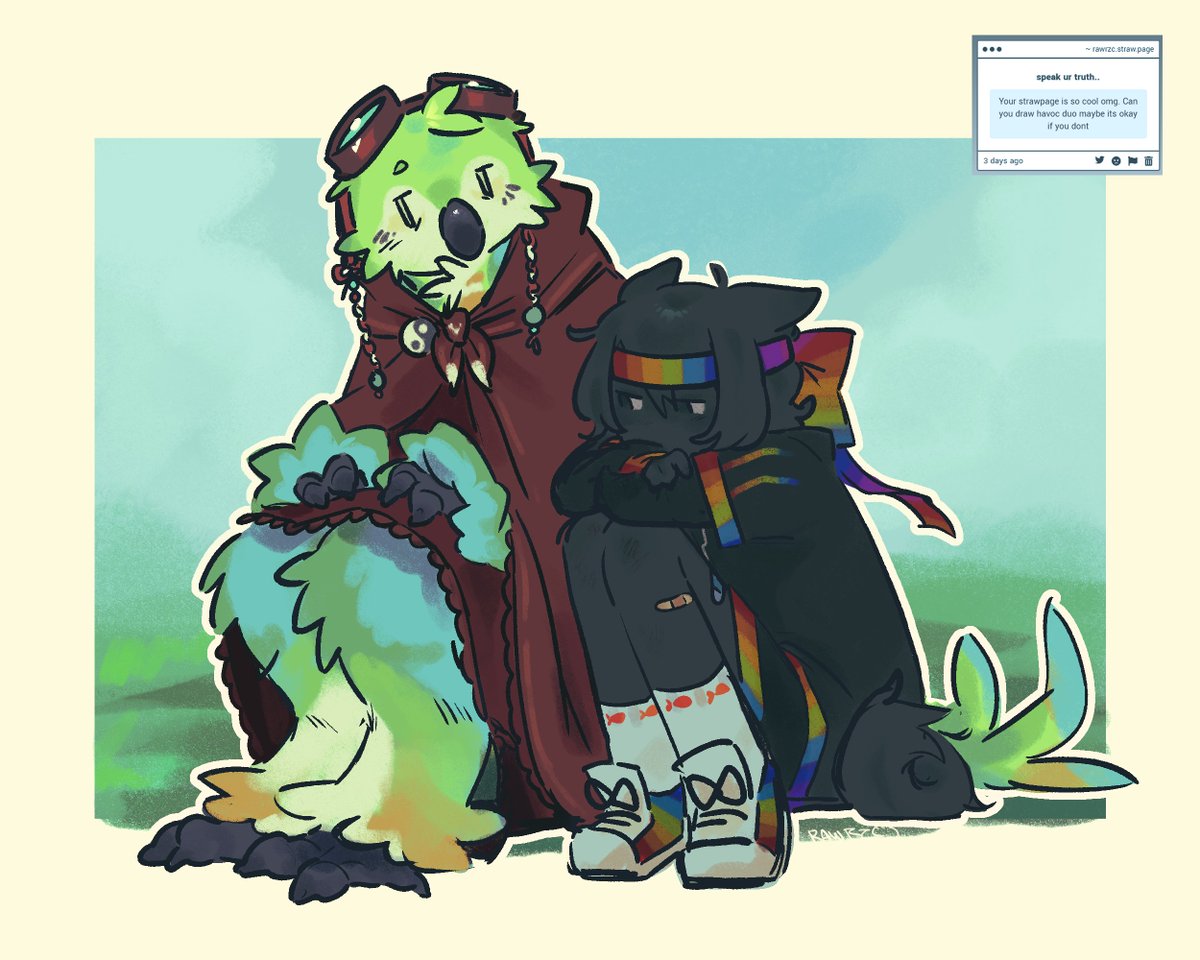 rawrzcc's tweet photo. "Your strawpage is so cool omg. Can you draw havoc duo" -> HEELLO!!! so... funny thing.. i tend to get hurt a lot from drawing.. right.. i injure. my wrist quite frequently. ...with that in mind umm.. requests will not be fullfilled for a little while. totally unrelated causes https://t.co/3lM1vVzbwf
