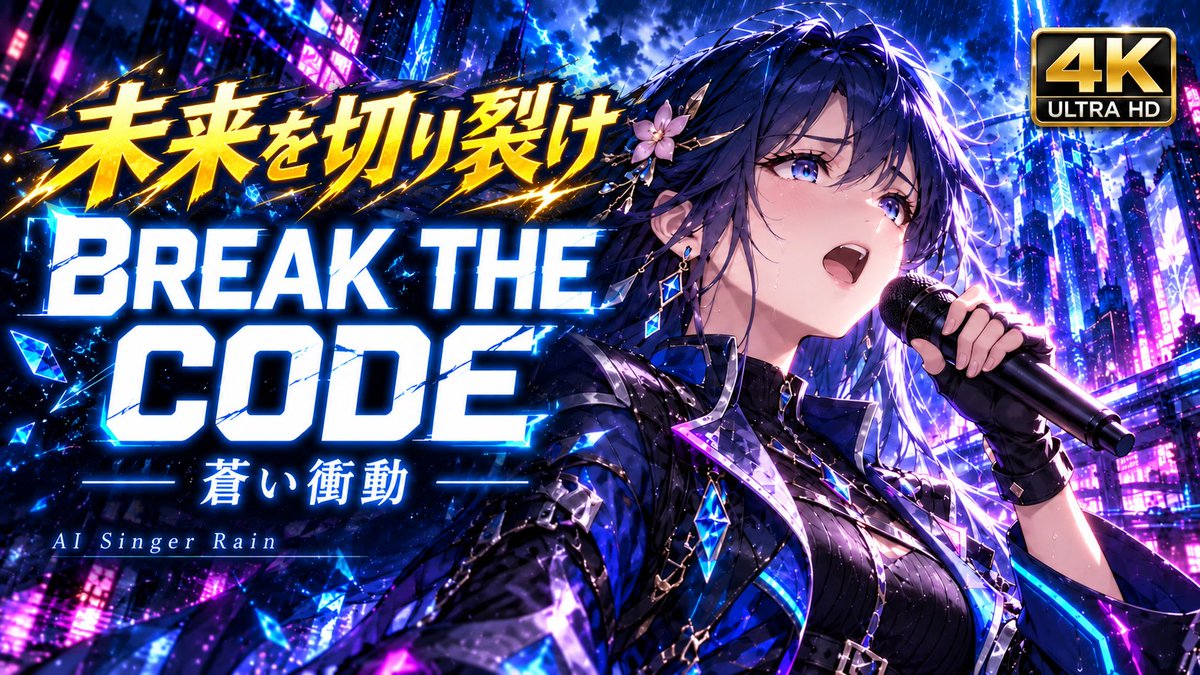 jkgdc986's tweet photo. ⚡9/27 AM0:00公開⚡

新曲MV『BREAK THE CODE ―蒼い衝動―』

「Break the code! Break the night!」
決められた未来を、この声で切り裂け。
雨のサイバーシティで、レインが歌うサイバーロック。白から黒へ変わる瞬間も見届けてください💙

#AISingerRain #BREAKTHECODE https://t.co/utD1Kz5TmM