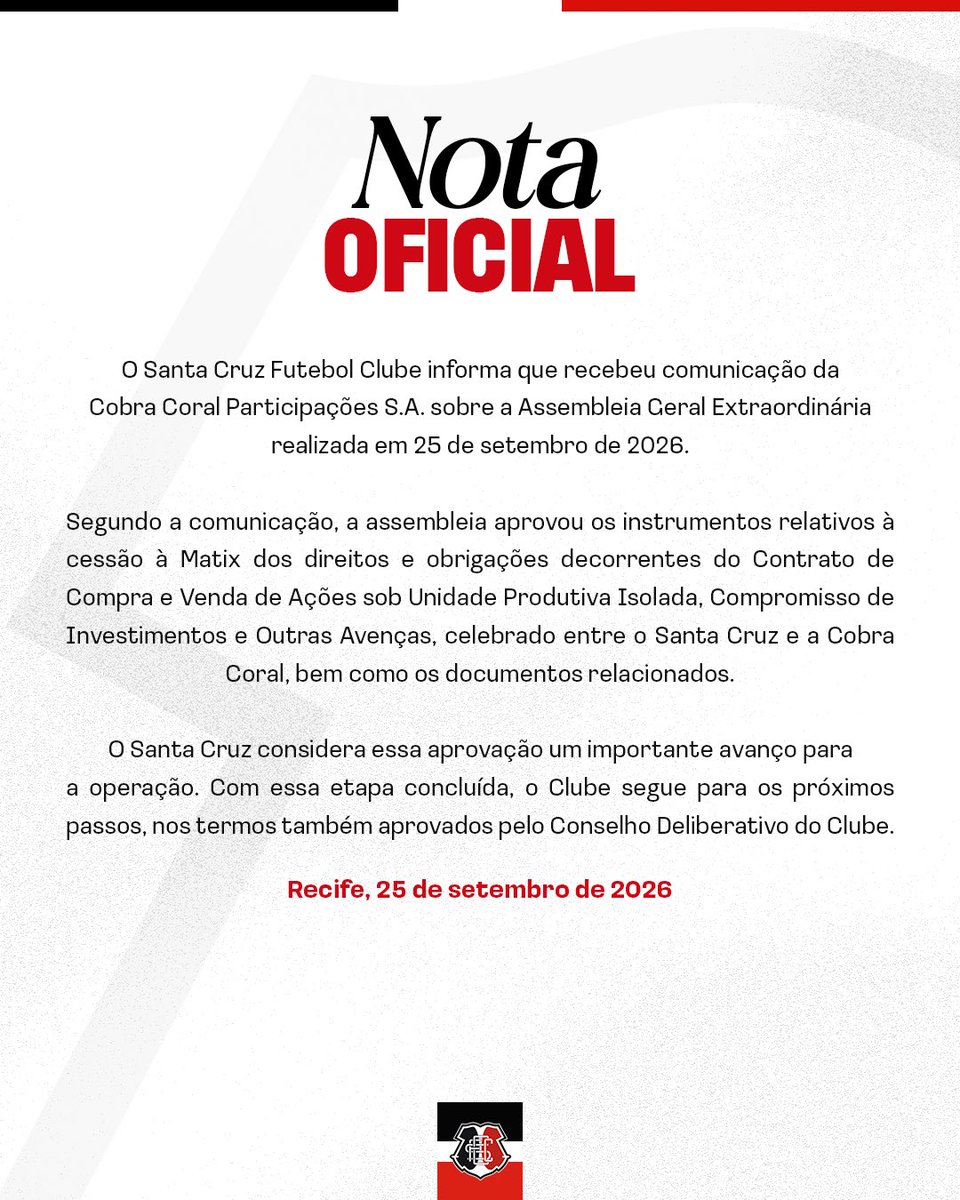 SantaCruzFC's tweet photo. Nota Oficial. https://t.co/Eef8pm7Jdt