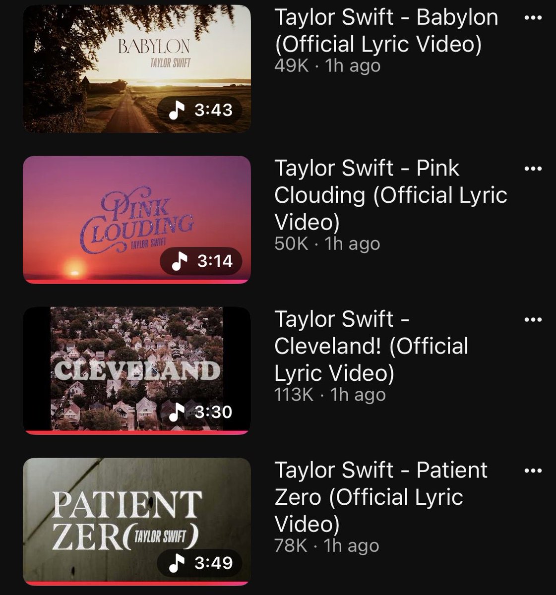 DaGhostBoi's tweet photo. I thought we were supposed to be hating Cleveland! yet it’s already the most watched lyric video from showgirl encore? 😭 https://t.co/DPeQQsjpyS