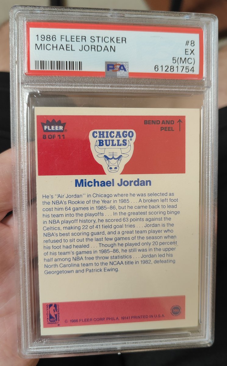 mtecgrad's tweet photo. 1986 Fleer Michael Jordan Sticker REVERSE ERROR. The back of the card was printed on the front peel-off sticker, Jordan's image was printed on the back. Only 3 are known to exist.
@CardPurchaser https://t.co/muhLJoi2kB