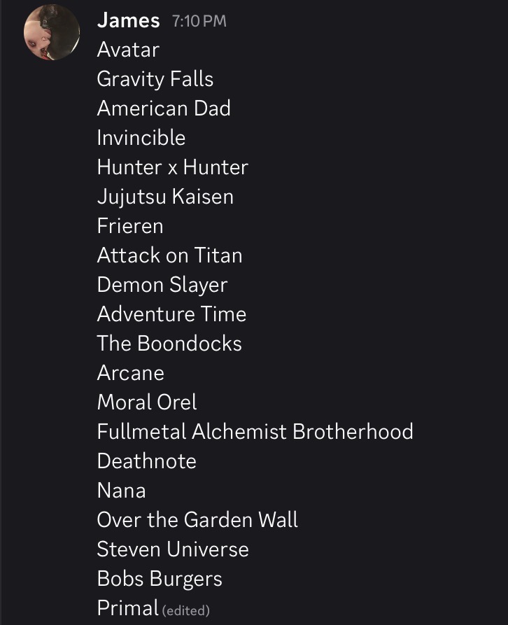 zackjamesfair's tweet photo. @JimRotVideo Not that all these shows should’ve made the list, it makes sense that live action TV dominates, but I think for one reason or another these all deserve to be in the conversation and some should’ve made it. Avatar, Invincible, AOT, FMA, HxH, and The Boondocks would prob be the 6. https://t.co/bcOCzRQHGZ