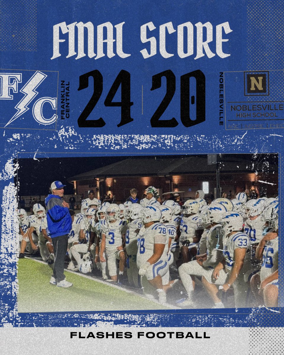 FCFlashes's tweet photo. 🏈 Flashes win a wild HCC matchup at Noblesville tonight 24-20! #WeAreFlashes⚡️ https://t.co/VGLNFto8pG