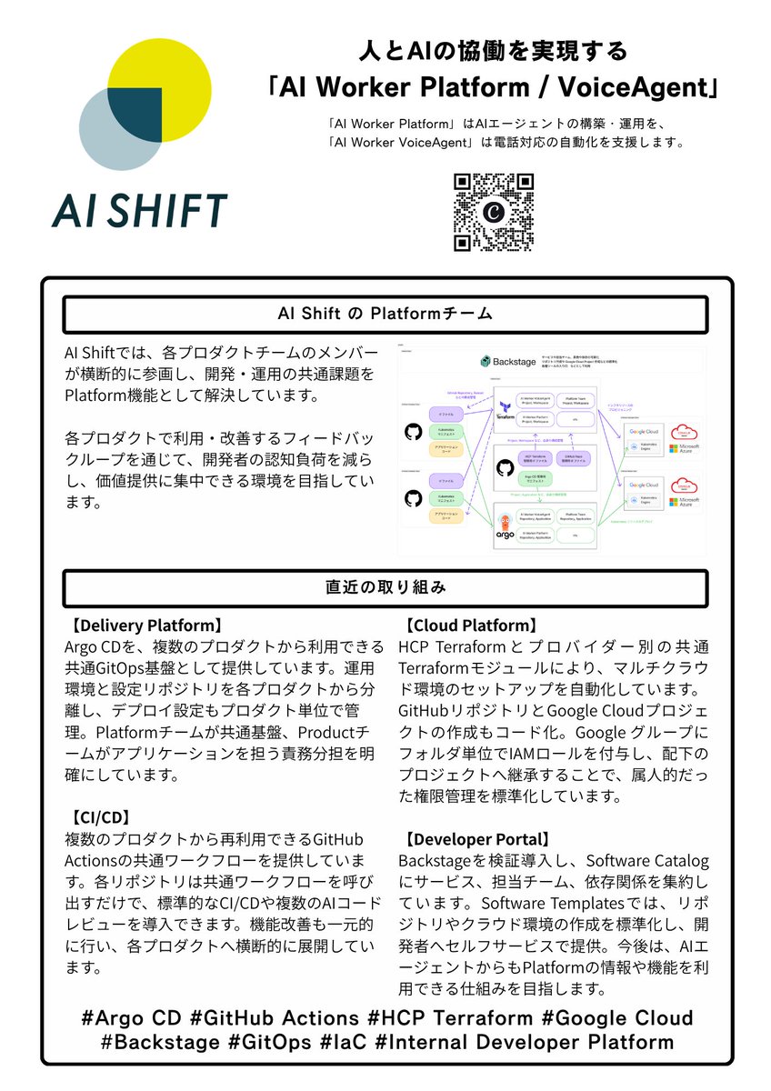 ca_developers's tweet photo. 「Platform Engineering Kaigi 2026」サイバーエージェントブースでは、当社が展開する様々なプロダクトの取り組み事例を、パネルにて詳しくご紹介しています📣

担当エンジニアが在席しておりますので、ご質問などあれば、ぜひお気軽に当社ブースまでお越しください！

#PEK2026 https://t.co/1LVay9s4NL
