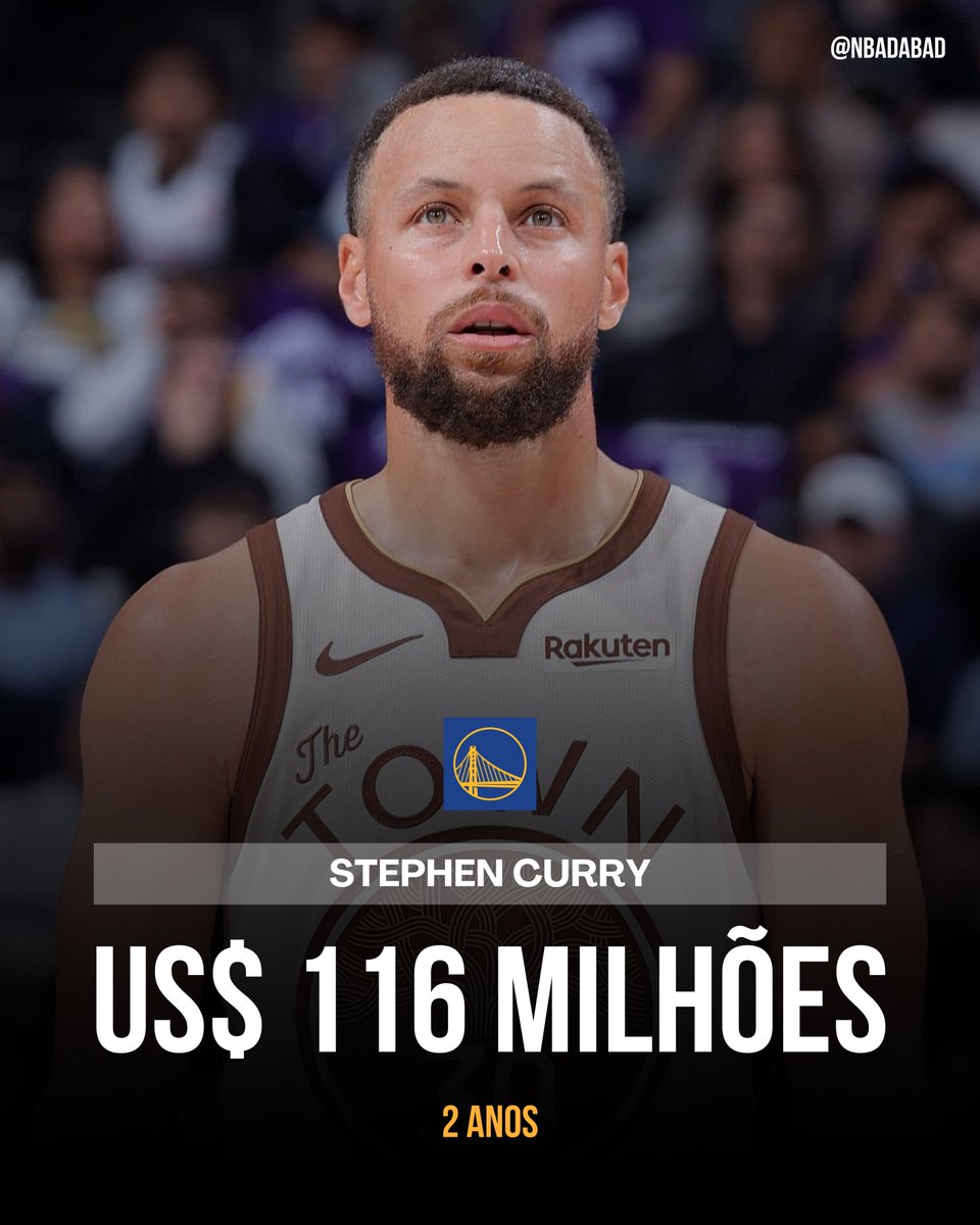 NBAdabad's tweet photo. 🚨 URGENTE:

STEPHEN CURRY ASSINA EXTENSÃO CONTRATUAL DE US$ 116 MILHÕES POR 2 ANOS COM O WARRIORS!

US$ 20 milhões a menos que o máximo permitido, de US$ 136 milhões.

🗞️ @ShamsCharania https://t.co/zMvX1J6l51