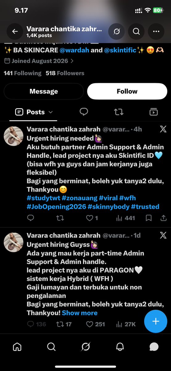 ___somekiza's tweet photo. PENIPUAN ‼️‼️⚠️⚠️ #zonauangㅤ #studytwt #wfh 

kronologi : jadi aku lagi cari penghasilan karna aku blm dapet kerjaan tetap lalu nemulah akun ini yg katanya buka freelance WFH @vararachantika https://t.co/QQA2IR2VIs