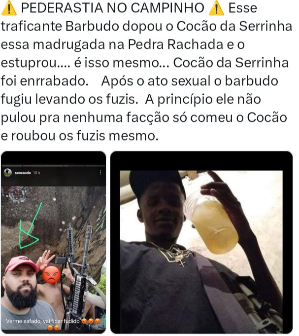 bravoduph's tweet photo. Nessa foto dar pra notar que a facção dos cara é facção de verme já basta coronel ter estrupado a mina e matou, th da maré a amante dele era travesti e pra piorar o tal brabo cocão da serrinha foi estrupador uns anos atrás pelo próprio "AMIGO" da facçao, Tcp facção de verme 🔥🔥 https://t.co/AcMlCzFEJU