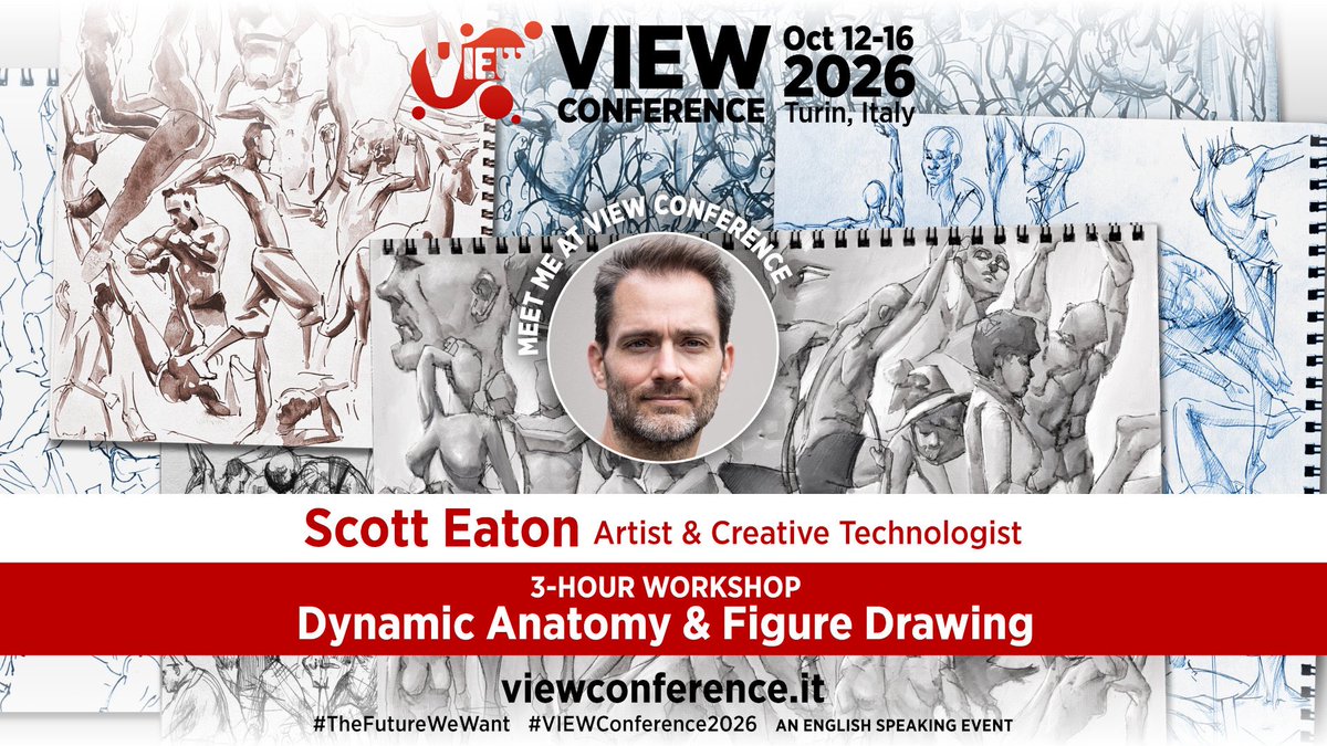 ViewConference's tweet photo. @_ScottEaton_ is teaching a Dynamic Anatomy &amp; Figure Drawing workshop @ViewConference, 12-16 Oct. Join us for #viewconference2026!

https://t.co/rMW7idcPLB

#figuredrawing #sketching #art #ai #film #technology #animation #vfx #games #digitalart #3dart #storytelling #cgi #vr #ar https://t.co/x8W4aHFfhH