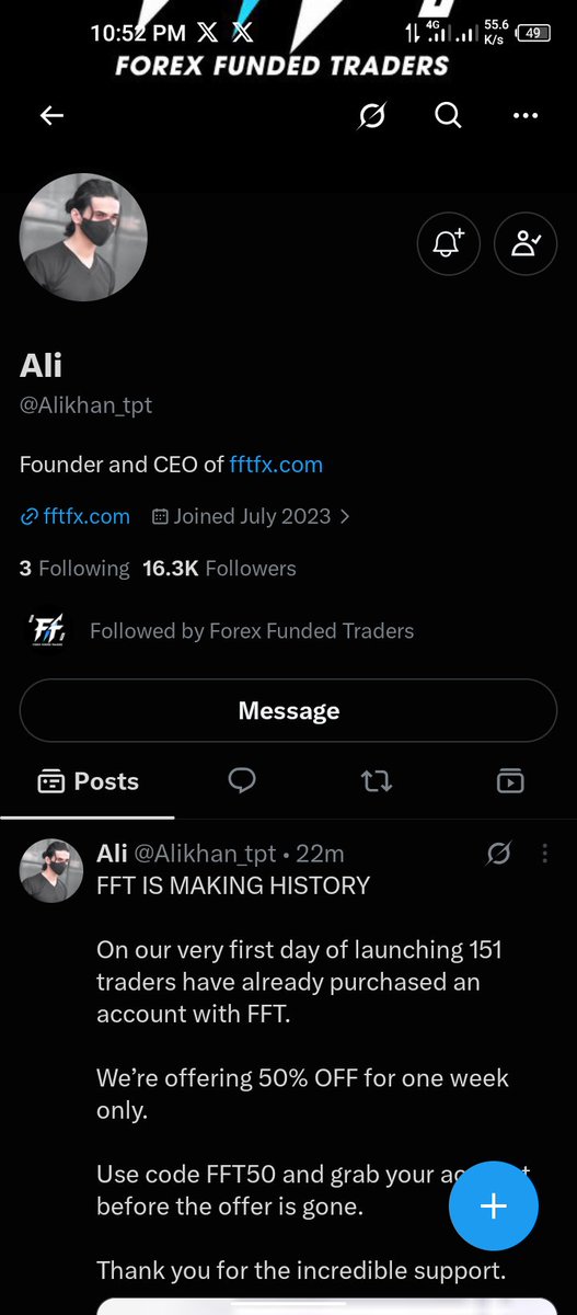 abdulsalis9090's tweet photo. @forexfundedfft @Alikhan_tpt I hope I will be among the winners 🏆🙏 https://t.co/P2H2nKhTdM