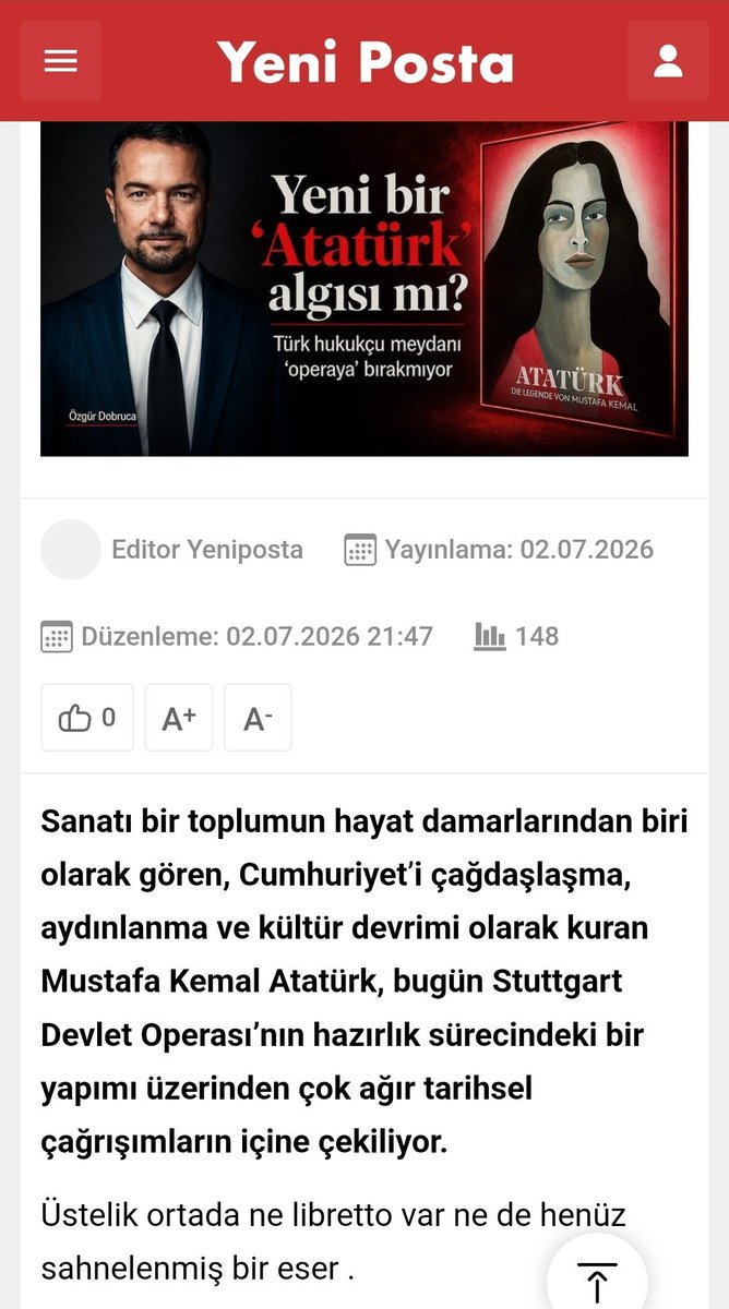 dailygurbetist's tweet photo. İşte arkadaşlar..Paradox meselesinde yaşanan olaylarda, 2027'de gerçekleştirilmesi beklenen ve Türkiye Cumhuriyeti'nin kurucusu Gazi Mustafa Kemal Atatürk'ü soykırımcı olarak göstermek isteyen Staatsoper Stuttgart'ın hazırladığı skandal "Atatürk Efsanesi" organizasyonu durdurulmadı. 

Her ne kadar Almanya'daki 30 Türk derneği (12punto haberine bakabilirsiniz) ortak bildiri yayımlasa, 3 gazete, 2 siyasetçi, 1 avukat, 1 kadın derneği ve bir dijital haber sayfası bunu duyursa da organizasyon engellenmedi.

Ne Ermeni ne de Pontus soykırımı yapıldı. Birçok yabancı uzman bu olmayan Ermeni soykırım hakkında (Bruce Fein, Justin McCarthy, Günter Lewy, Stanford Shaw, Heath W. Lowry) da bunu belirterek Ermeni soykırım meselesinin balon olduğunu yayınladıkları kitaplarda ve yaptıkları açıklamalarda belirttiler.

Ayrıca sözde Pontus meselesiyle ilgili olarak Lozan Antlaşması'nın 59. maddesinde şu ifade yer alır:

«"Yunanistan, Yunan ordusunun veya Yunan yönetiminin Anadolu'da savaş yasalarına aykırı olarak işlediği eylemlerden kaynaklanan zararları tazmin etme yükümlülüğünü kabul eder."»

Yani Yunanistan, Lozan Antlaşması'nı imzalayarak Anadolu'da savaş sırasında işlenen hukuka aykırı eylemlerden doğan sorumluluğu kabul etmiştir.

Bugün bir oyun üzerinden Atatürk'e ve Türk milletine iftira atılır; yarın bir opera gösterisi üzerinden yapılır. İleride belki başka alanlarda da ırkçı davranışlar sergilenebilir.

Bu olaya sessiz kalmayalım. Yayalım ve Paradox meselesinde yaşananlardan ders çıkaralım!

Lütfen bunu yayalım arkadaşlar !!! Herkese ulaşsın !

#Stuttgart #Opera #Atatürk #ParadoxRespectAtatürk