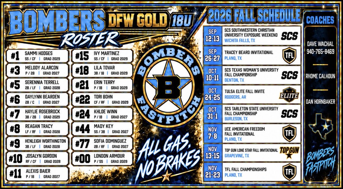 BombersGoldDFW's tweet photo. Fall ball is here 🥎…
Here’s where you can find us this season! See you at the fields 👀

@DFWfastpitch 
@UTDCometSB 
@MeanGreenSB 
@TarletonSB 
@BaylorSoftball 
@AngeloStateSB 
@WTAMUSoftball 
@UTAMavsSB 
@StMUsoftball 

#DFWSoftball #BomberNation #WhateverItTakes https://t.co/Ut4cbjQYGT
