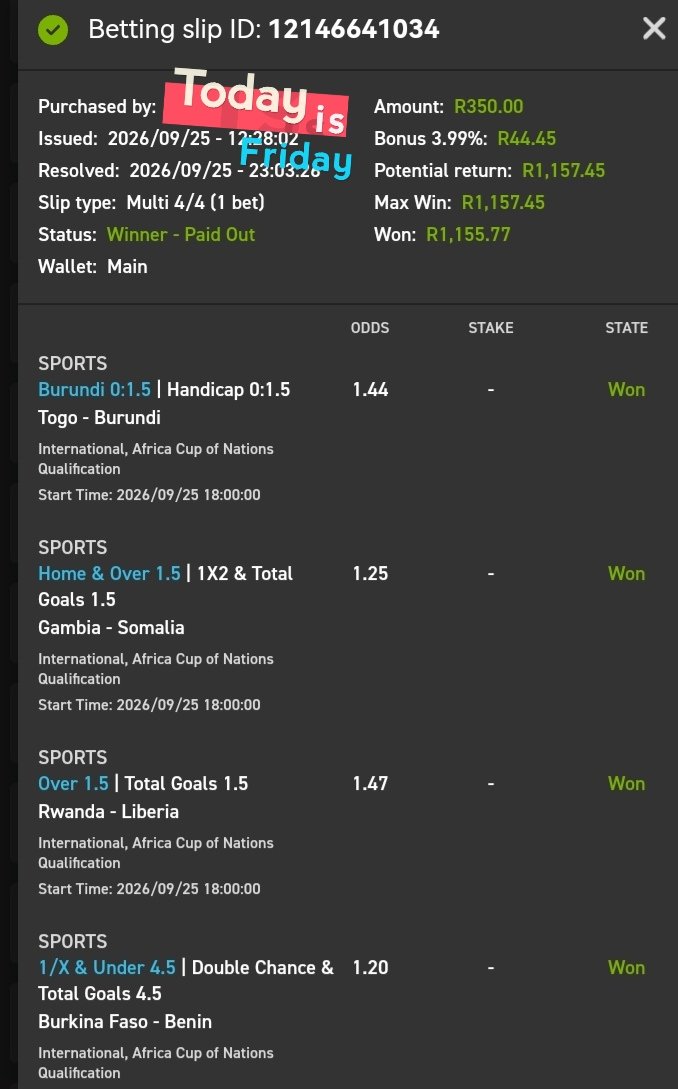 Gnbhengu's tweet photo. 💥🍏Boom🍏💥
Congratulations if you followed.
#Surecase #Easybet
18 + | T&Cs Apply https://t.co/HJfqksOPpq