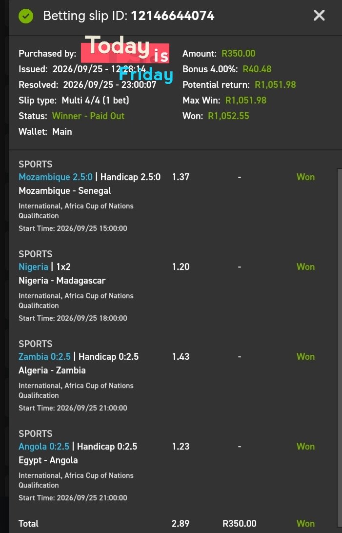 Gnbhengu's tweet photo. 💥🍏Another Boom🍏💥
Congratulations if you followed.
#Surecase #Easybet
18 + | T&Cs Apply https://t.co/ARPL85eYKk