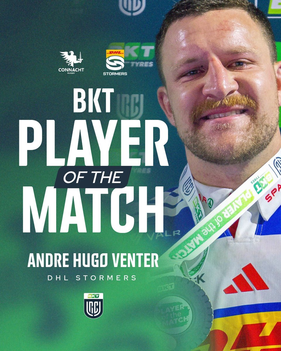URCOfficial's tweet photo. βοΈ Your #BKTURC Player of the Match βοΈ
π
Andre Hugo Venter | @THESTORMERS
#BKTPOTM #URC | #CONvSTO https://t.co/v4WGLLRKN7