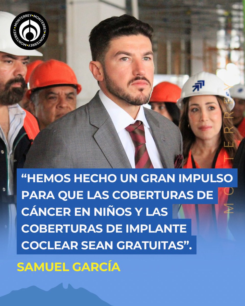 Formula_Mty's tweet photo. 🟠 Samuel García (@samuel_garcias ) recorrió el nuevo Hospital Infantil de Guadalupe, que lleva 55% de avance. En la visita destacó la cobertura gratuita contra el cáncer infantil y de implantes cocleares. 🏥 https://t.co/UoBt5CWgwe