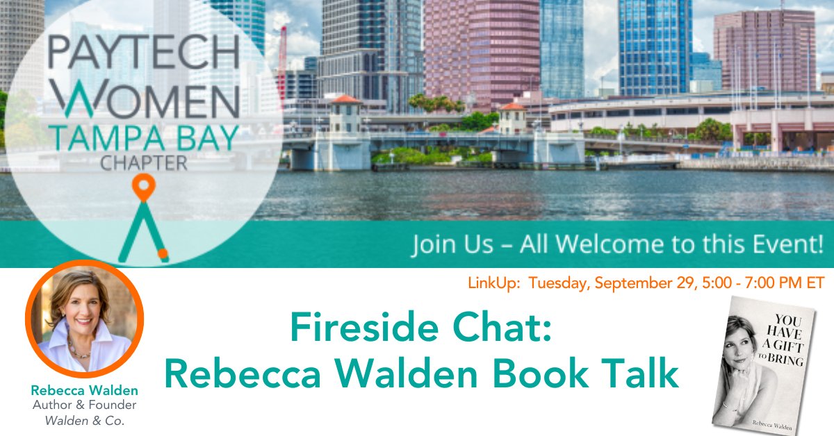 PayTechWomen's tweet photo. Join our Tampa Bay Chapter for a thoughtful discussion centered on identity, resilience, healing and purposeful living, featuring Rebecca Walden, author of You Have a Gift to Bring.

📅 Sept. 29
🕒 5 PM ET
RSVP here ➡️: https://t.co/93WdjZgME3

#PTWChapters https://t.co/xv2sGUX1kN
