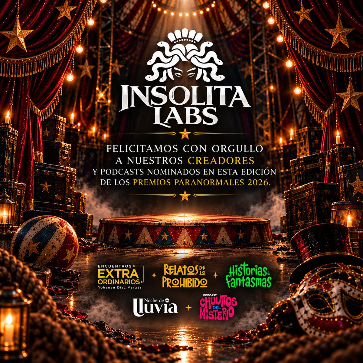 insolitalabs's tweet photo. 🏆 ¡Estamos muy orgullosos!

Nuestros creadores y podcasts fueron nominados en distintas categorías de los Premios Paranormales 2026

🗳️ Vota por tus favoritos del 5 al 12 de octubre y sigue las redes de Premios Paranormales para más información.

#PremiosParanormales2026 https://t.co/krZr2EOfqn