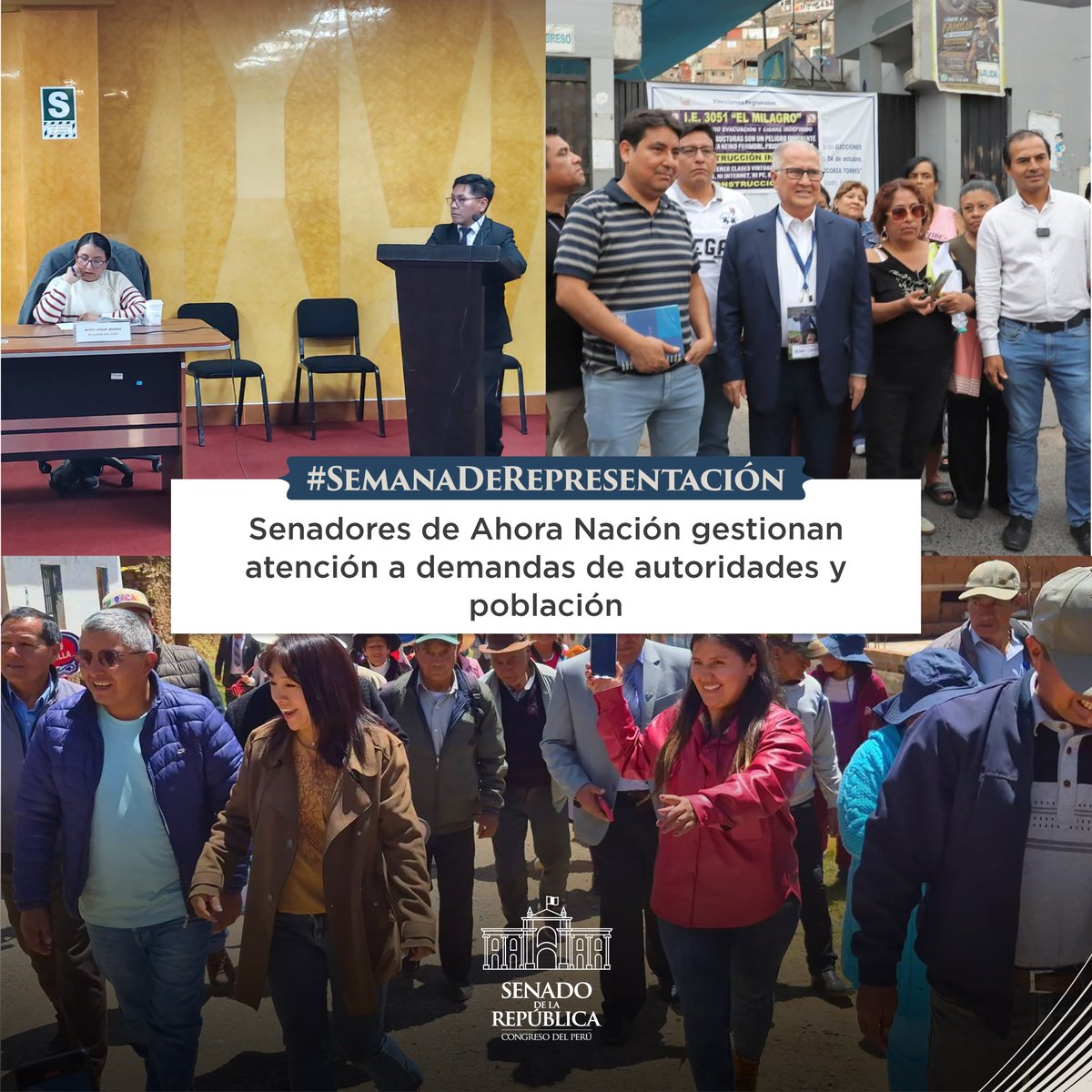 congresoperu's tweet photo. #SenadoInforma | En el marco de la semana de representación, los senadores de la bancada de Ahora Nación sostuvieron reuniones con autoridades, dirigentes y población en distintas regiones del país, con el objetivo de recoger y gestionar sus demandas.
📌 Nota completa: https://t.co/sLfPewooo8