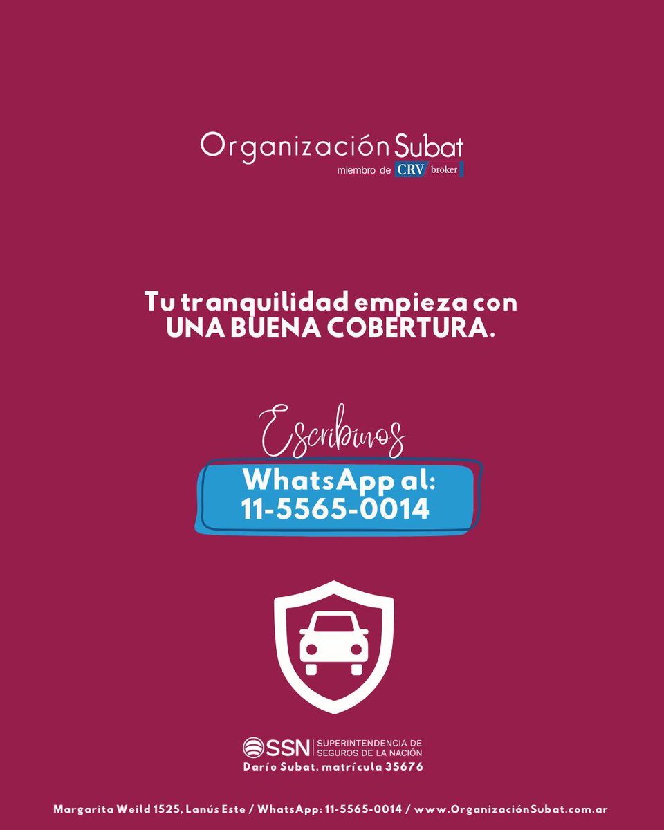 orgsubat's tweet photo. Tu auto te acompaña todos los días. 🚗✨
Que también lo haga una buena cobertura.

📍 Margarita Weild 1525 | Lanús Este
📲 Conectá con nosotros vía #WhatsApp al 11-5565-0014
🌐 https://t.co/OblBuuwRw7

#seguros #segurospatrimoniales #seguroderetiro #DarioSubat #segurodeauto https://t.co/Zm0dWILNyX