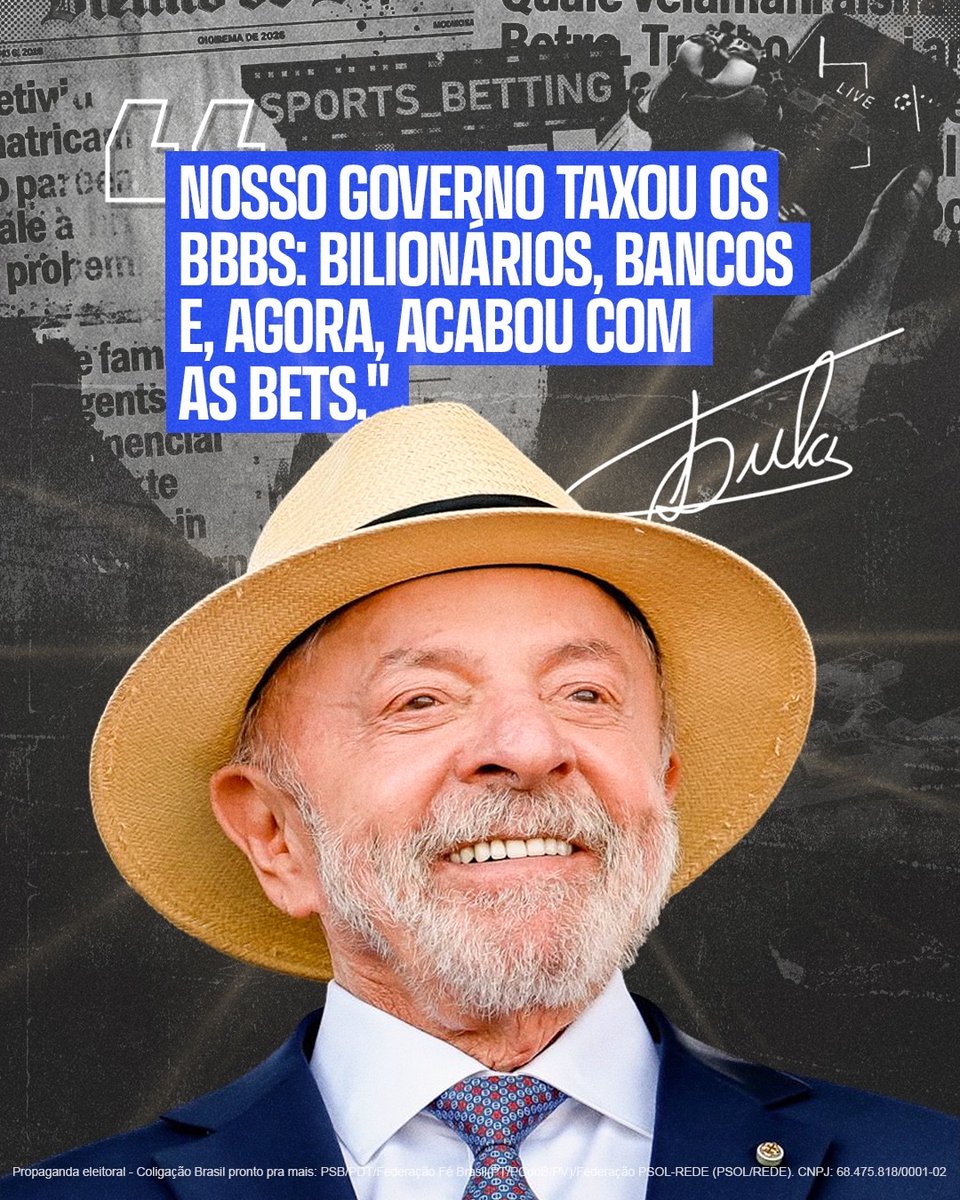ptsaopaulosp's tweet photo. Governo sério coloca o interesse do povo em primeiro lugar 🇧🇷

Primeiro foram os bilionários e os bancos, e agora as bets. É proteção pro seu bolso, responsabilidade e justiça social de verdade. O Brasil de Lula é pra frente! https://t.co/fRP4dZjozE