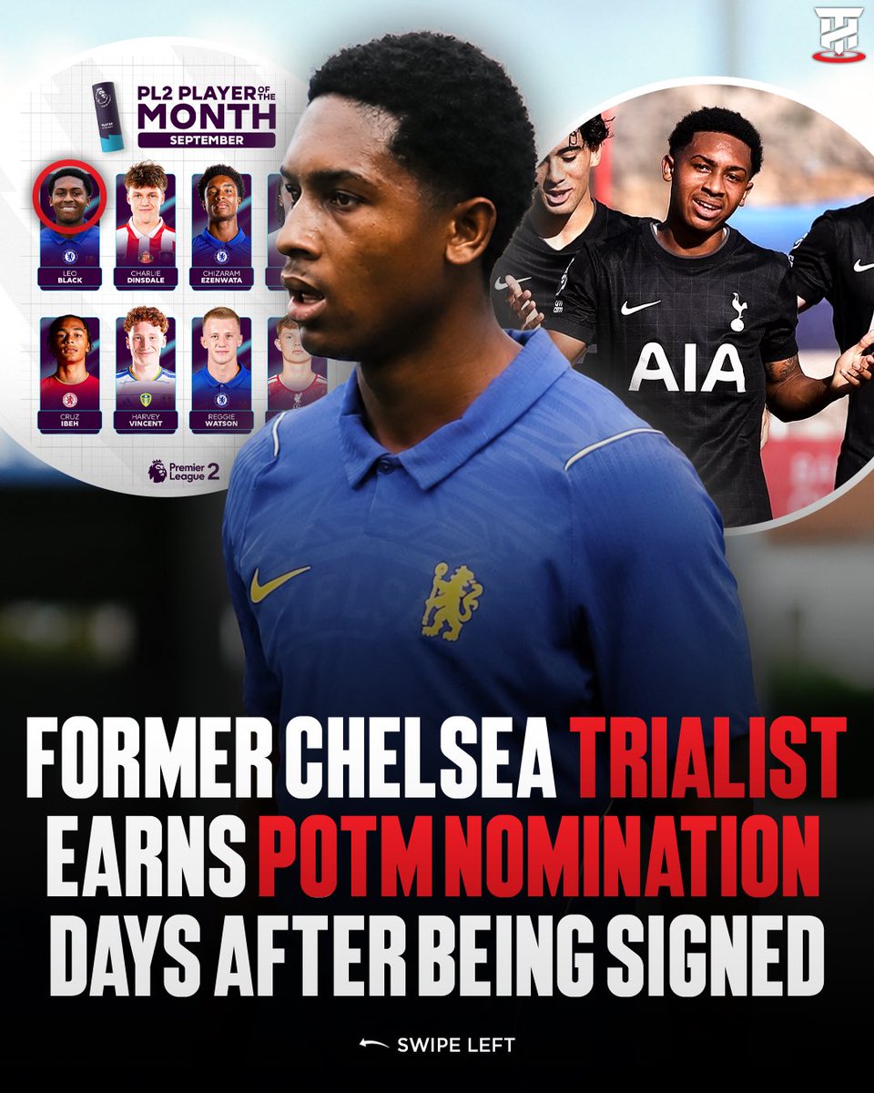 TalentHunter's tweet photo. Just days after Chelsea completed the signing of 20 year-old defender Leo Black, he has now received a PL2 Player of the Month nomination.🤯🔵

Leo spent the summer on trial at Chelsea following his departure from Tottenham Hotspur at the end of last season.✅

His performances in Premier League 2 over the past month, which included two goals across three games (all victories), earned him a PL2 POTM nomination.🏆

This week, Chelsea completed the signing of Leo Black.✍️

What a start to life it’s been for him at the club.🤩👏