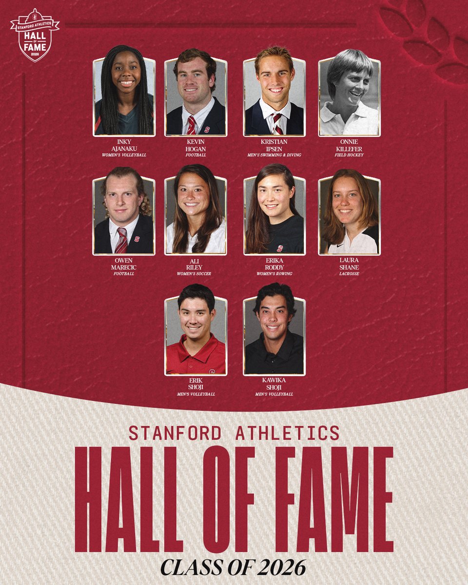 GoStanford's tweet photo. Tonight, we welcome another star-studded class of Cardinal into the Stanford Athletics Hall of Fame 👏🌲

Tune at 5:30 on YouTube as we honor this 2026 induction class!

💻 https://t.co/1GFXTsqOQz https://t.co/AH40Unk2hT