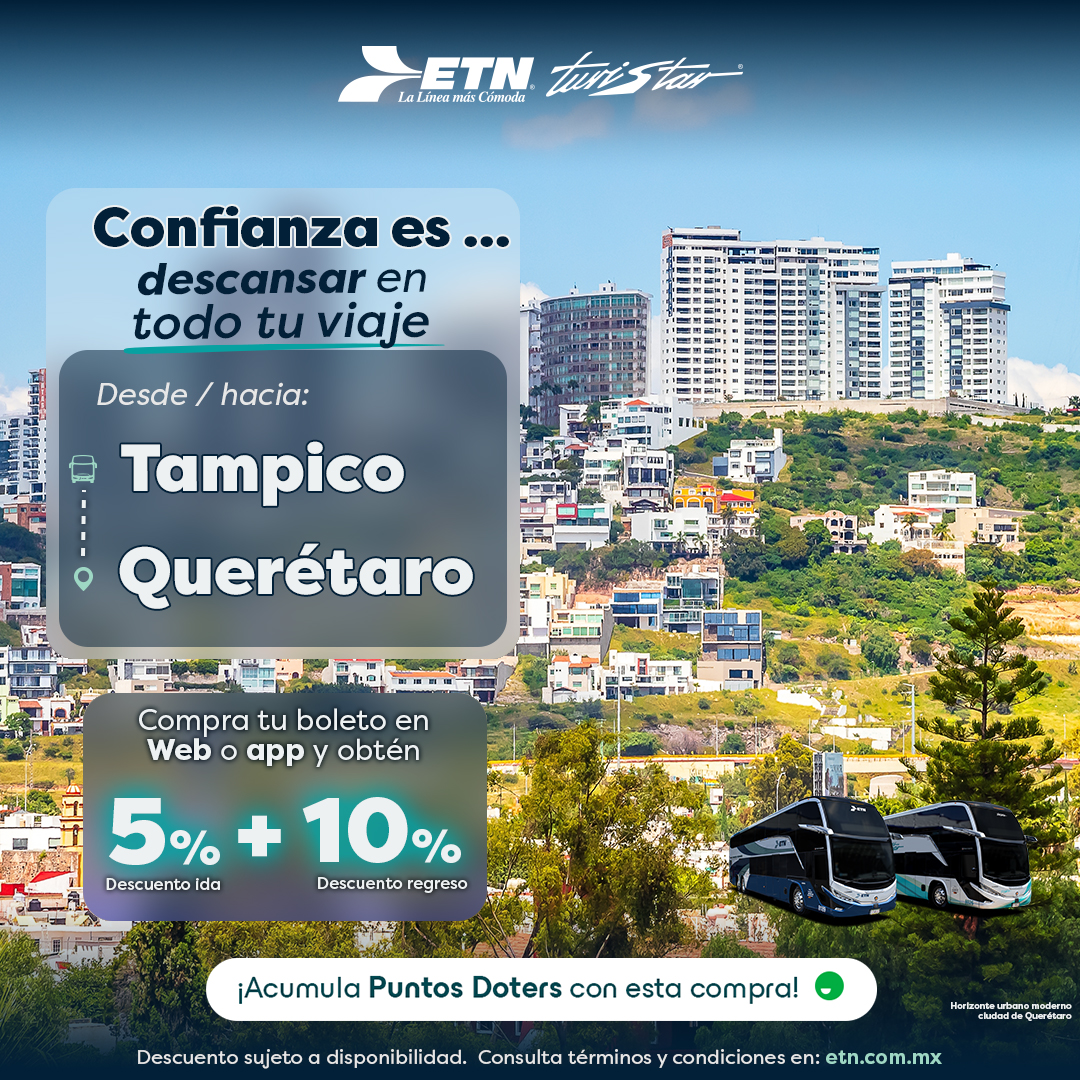 ETNTURISTAR's tweet photo. Viaja de Tampico a Querétaro con el confort que mereces 🚌✨

Disfruta el camino, relájate durante el viaje y llega listo para comenzar tu aventura. 💙
👉 https://t.co/6bBV8CsmjE https://t.co/UDMeoRzDyA