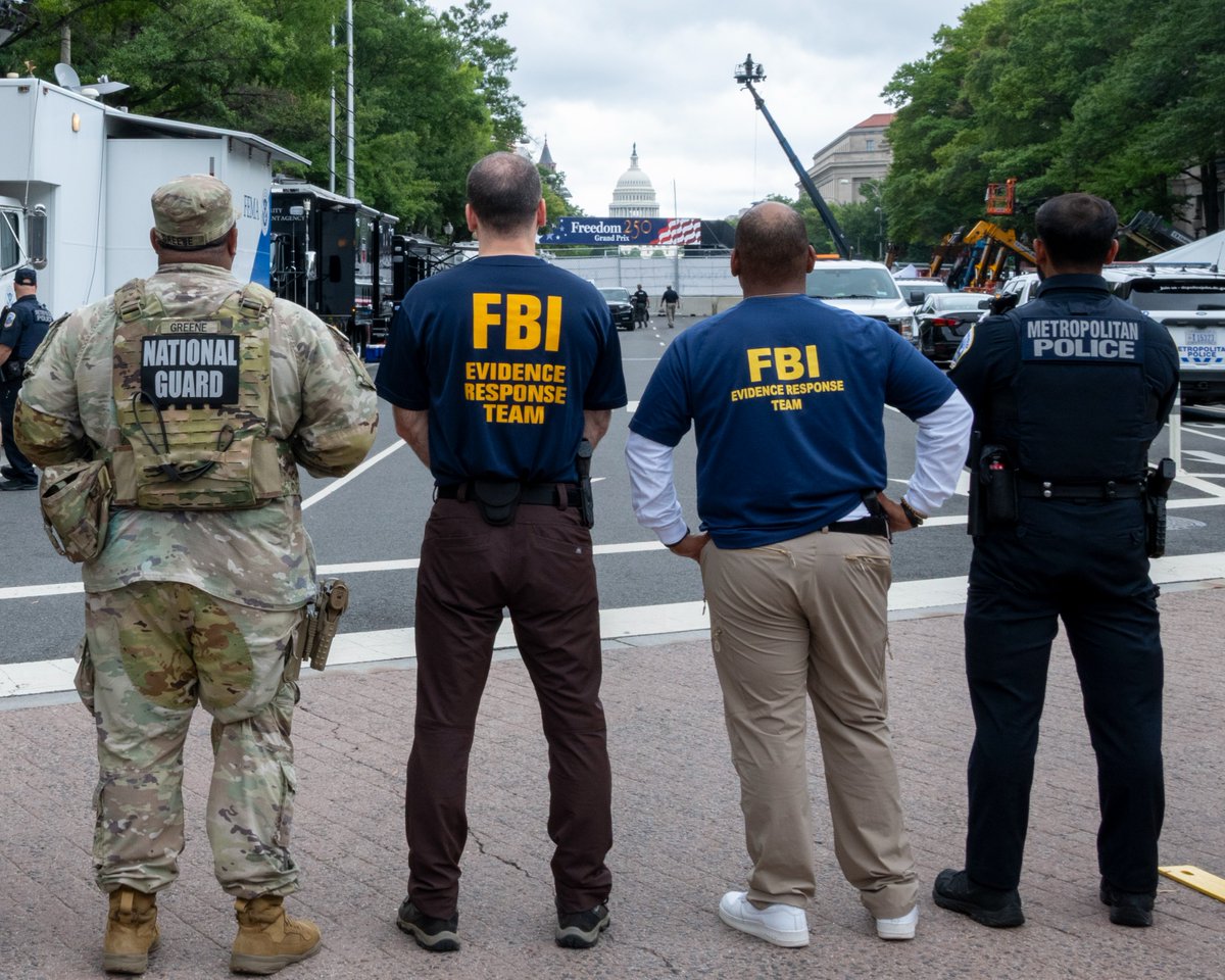 FBIWFO's tweet photo. At the #FBI, partnership is the foundation of public safety.

#FBIWFO coordinates with dozens of federal and local partners every day to protect the nation's capital.

We provide operational support and technical expertise — and the results are historic.

Together with our D.C. Safe and Beautiful Task Force partners, we executed over 1,700 arrests, more than 560 drug seizures, and over 330 firearm recoveries this summer — contributing to a 30% drop in homicides and a 48% decrease in carjackings.

We also worked with our partners to secure major events celebrating America's semiquincentennial. Our agents and analysts shared intelligence to mitigate threats, including a planned attack targeting the UFC Freedom 250, while our bomb techs, crisis negotiators, divers, counter-drone operators, and other National Capital Response Squad members maintained a state of readiness to disrupt threats.

From day‑to‑day operations to historic celebrations, we're building a safer capital together.