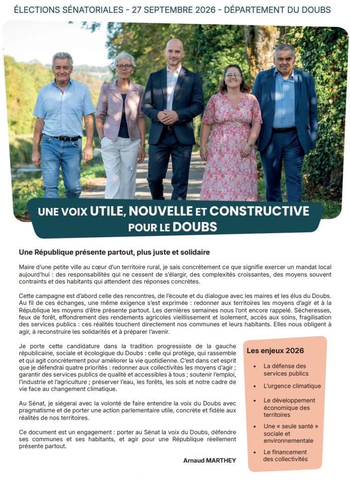 jsleuba's tweet photo. SÉNATORIALES : Un rassemblement construit pour le Doubs !
Socialistes, écologistes, communistes et élus locaux : nous avons fait le choix du rassemblement, avec une ambition simple : être utiles au Doubs et à ses habitants.

Ce dimanche, nous espérons lui donner toute sa force. https://t.co/eAbqEze1qf