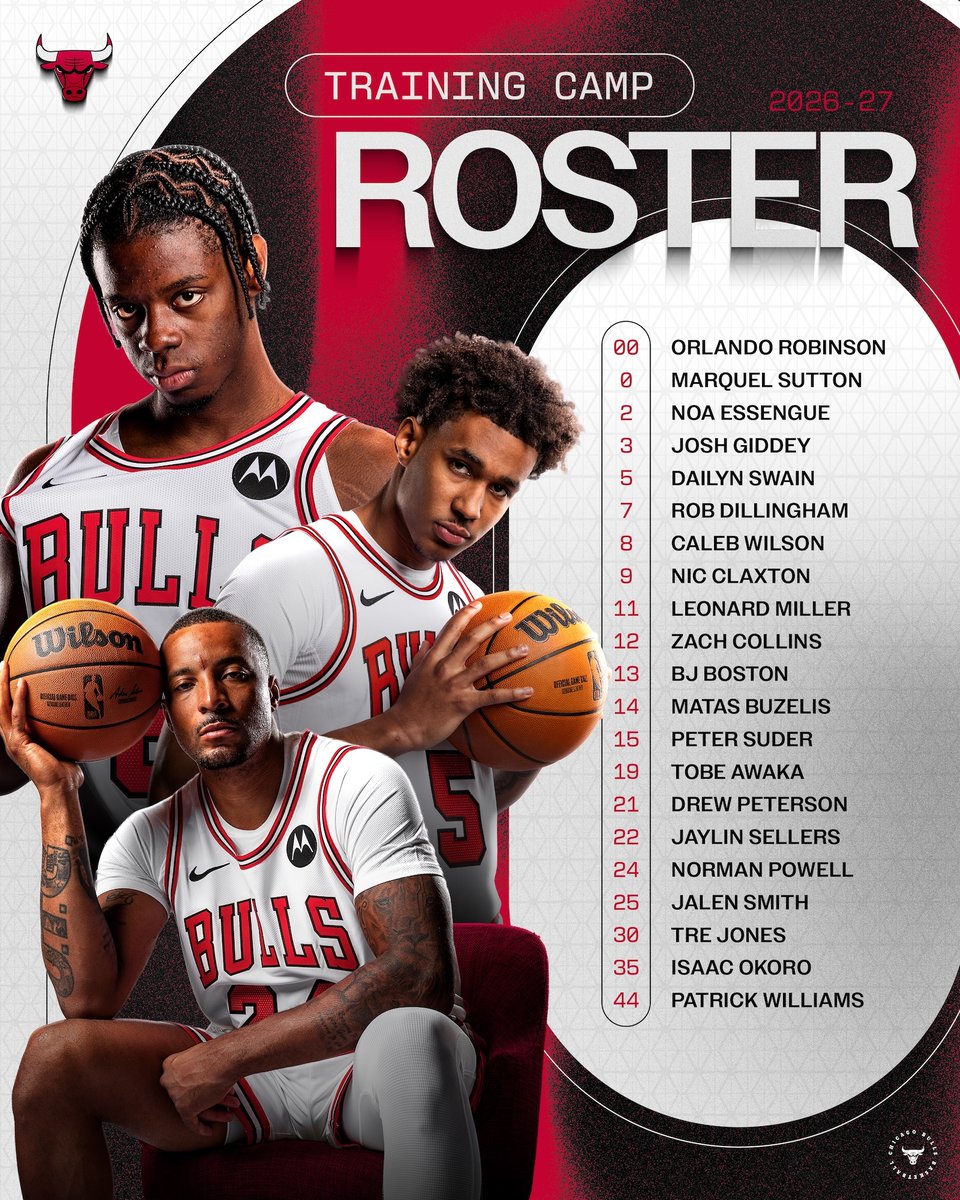 chicagobulls's tweet photo. Our training camp roster is set. Let's get to work 🫡 https://t.co/9vGHK7fQRV