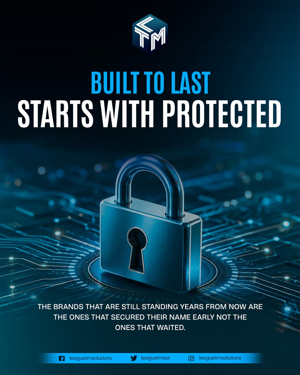 leaguetmsol's tweet photo. Built to last starts with protected. 

The brands still standing years from now secured their name early, not the ones that waited. 🛡️

#LeagueTMSolutions #BrandProtection https://t.co/mDhb1vUOz8