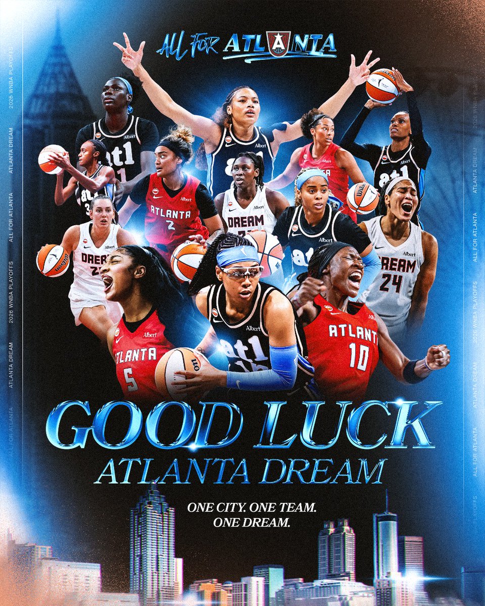 albertapp's tweet photo. We’re ALL FOR ATLANTA! Rallying behind @AtlantaDream as they bring playoff basketball home to State Farm Arena this Sunday! Let’s go Dream! #AllForAtlanta https://t.co/j61Pgh7Dnb