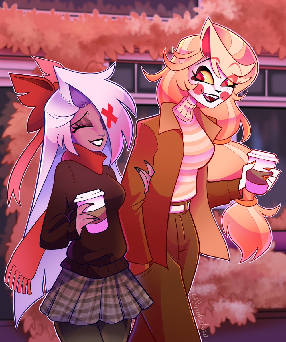 Sirrahchaa's tweet photo. They're on a coffee date in the sloth ring 🌈🎀🍂

#HazbinHotel #Chaggie #Chaggi https://t.co/IWwUvZPZc3