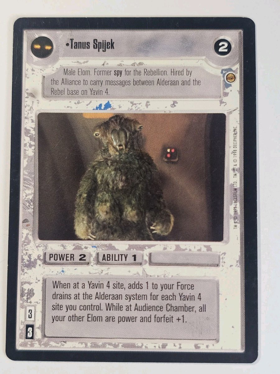 jadesfirecomics's tweet photo. Star Wars Decipher CCG Tanus Spijek Jabba's Palace SWCCG We Combine Shipping  https://t.co/akuaMZTV6C #STARWARS #SWCCG #CCG #STARWARSDECIPHER #CCGSALE https://t.co/j9kW8k0j8H