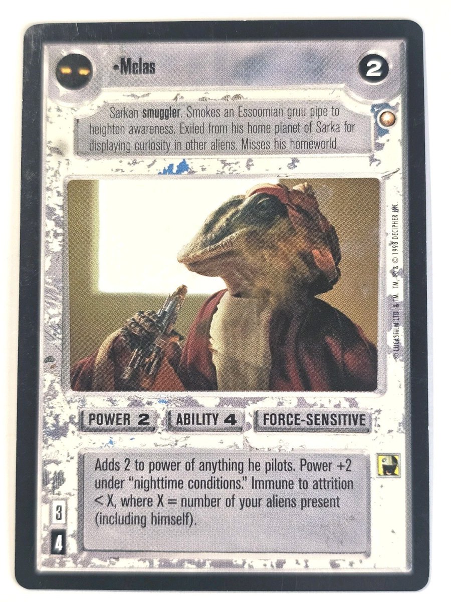 jadesfirecomics's tweet photo. Star Wars CCG Special Edition Melas Rare SWCCG - We Combine Shipping  https://t.co/PD6y6IjCKE #STARWARS #SWCCG #CCG #STARWARSDECIPHER #CCGSALE https://t.co/FSk3ajscgv