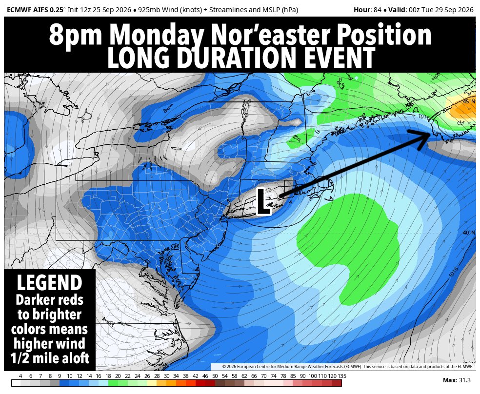 DHTheWeatherNut's tweet photo. The big story for our early-season Nor'easter is that it's a long duration, 3-day storm event... the peak of which (for the greater WMass region) pushes in Saturday night into Sunday afternoon with peak wind gusts of 35-55mph on Sunday morning with periods of rainfall... wild... https://t.co/bSDEabim51