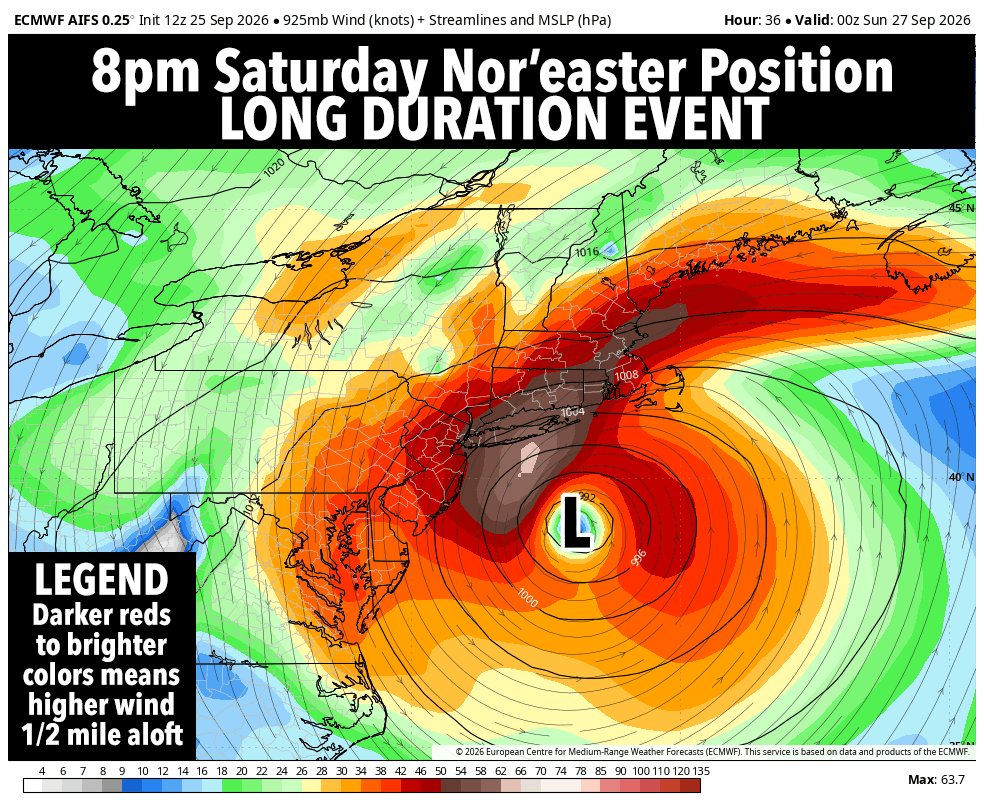 DHTheWeatherNut's tweet photo. The big story for our early-season Nor'easter is that it's a long duration, 3-day storm event... the peak of which (for the greater WMass region) pushes in Saturday night into Sunday afternoon with peak wind gusts of 35-55mph on Sunday morning with periods of rainfall... wild... https://t.co/bSDEabim51